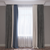 Curtains blue beige and houndstooth curtain set 02
