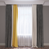 Set of curtains "Yellow beige and crow&#39;s feet" (Curtains yellow beige and houndstooth) 01