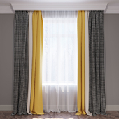 Set of curtains "Yellow beige and goose paw" (Curtains yellow beige and houndstooth) 02