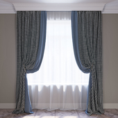 Curtains blue and houndstooth curtain set