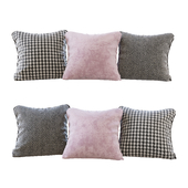 A set of pillows: pink velvet, chevron and goose paw (Pillows pink chevron and houndstooth)