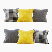 A set of pillows: yellow velvet, chevron and goose paw (Pillows yellow chevron and houndstooth)