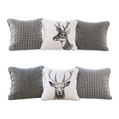 A set of pillows with prints: deer, chevron and goose paw (Pillows deers chevron and houndstooth)