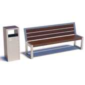 Street bench with trashcan