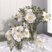 White peony flower glass vase