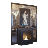 Fireplace, sconce, picture, decor and mirror panel (Fireplace sconce Gianna picture and decor Blue dark YOU)
