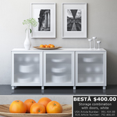 IKEA BESTA Комбинация для хранения с дверцами, Глассвик белый матовое стекло