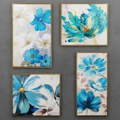 Set of paintings with blue flowers