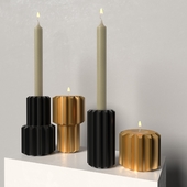 Decorative set of candles, Gear Candle holder, graphite black / gold by New Works