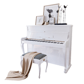 Piano "Weinbach" white, stool and decor (Piano Weinbach white banquet and decor YOU)