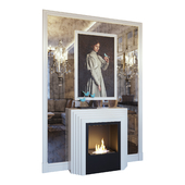 Fireplace, sconce, picture, decor and mirror panels. Light version (Fireplace sconce Gianna picture and decor Blue light YOU)