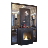 Fireplace, sconce, picture, mirror panel and red decor (Fireplace sconce picture and decor Red dark YOU)