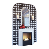 Fireplace, sconce, red decor, mirror and pop art panels (Fireplace sconce mirror and decor pop art Red 01 YOU)