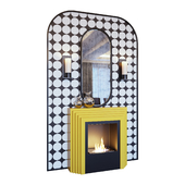 Камин желтый, бра, декор, зеркало и панно в стиле поп-арт (Fireplace sconce mirror and decor pop art Yellow 01 YOU)