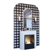White fireplace, sconce, decor, mirror and pop art panels (Fireplace sconce mirror and decor pop art White 01 YOU)