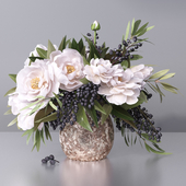 Flower Arrangement- peony grape leaf twig vase