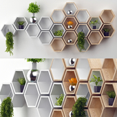 Rustic White Hexagon Wall Shelf in Solid Oak