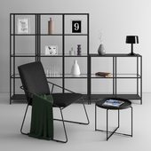 Ikea Shelf unit, Coffee table and Wire Base Chair