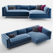 CB2 decker 2-piece blue velvet sectional sofa