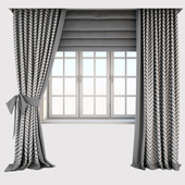 Two-tone gray-white curtains with a zigzag print