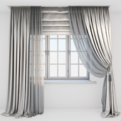 Light beige silk curtains to the floor