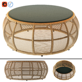 TAMARIN Round Resin Wicker and Gray Glass Garden Coffee Table