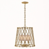 AERIN Casual Edgerly Large Woven Lantern In Gilded With Linen Shades