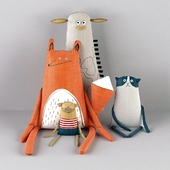 Textile toys (Fox, giraffe, cat, man)