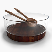 Prospect Wood Base Glass Serving Bowl with wooden spoons