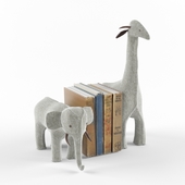 WOOL FELT ANIMAL BOOKENDS - GREY ELEPHANT & GIRAFFE