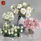 White and Pink tone Peonies cement concrete glass Vases