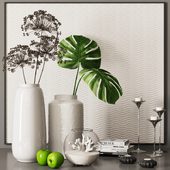 decorative set with palm leaves, coral and dry plants 06