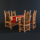 Dining table and chairs in medieval knightly style