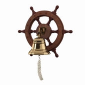 Wood and Brass Ship Wheel Bell Sculpture