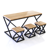 Set table and stools ArtLine style loft