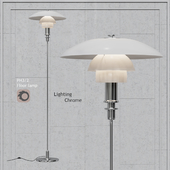 Floor lamp Louis Poulsen PH 3/2 Floor Lamp Chrome Body White Glass