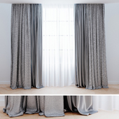 Curtains grey with tulle 001| Шторы современные 001
