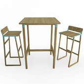 Noem Wooden Table ans bar stools