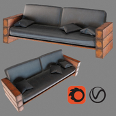 Wooden and leather sofa