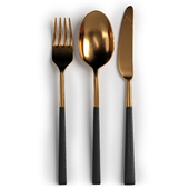 Gold Stainless Steel and Black Handle Cutlery Set
