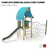 KOMPAN. “TOWER WITH SPIDER NET, SLIDE & CURLY CLIMBER"