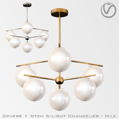 Sphere + Stem 6-Light Chandelier - Milk