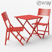 Indals red aluminium table and chair