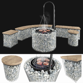 Gabion fireplace benches