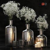Decorative set with gypsophila flower and candles