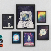 Outer Space Astronaut Framed Art Set-004