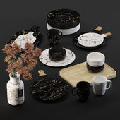 Decorative set luxury dish with marble black and white
