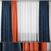 Curtain blue with orange