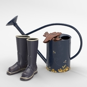 Watering can and garden boots