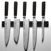 Комплект премиум ножей Samura из дамасской стали + магнитный держатель для ножей